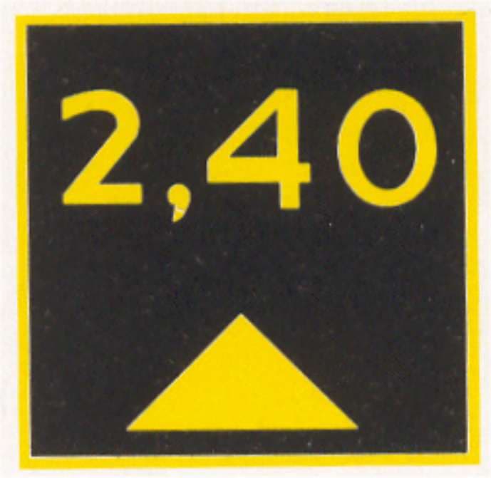 Verkeersteken G.5-f: Hoogtepeil (geel, met getal 2.40)
