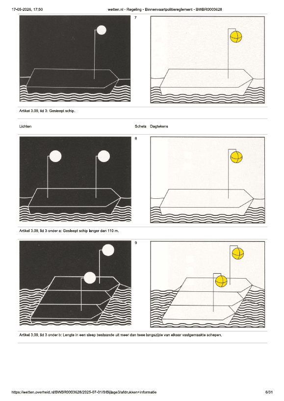 Scheepslicht: Artikel 3.09 – Motorschip dat sleept of assisteert; sleepin > 110m